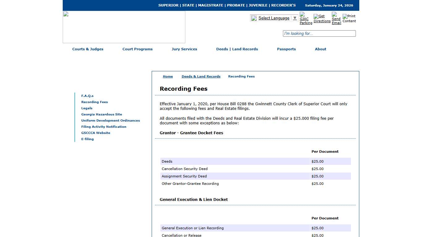 Gwinnett County Courts - Deeds & Land Records - Recording Fees